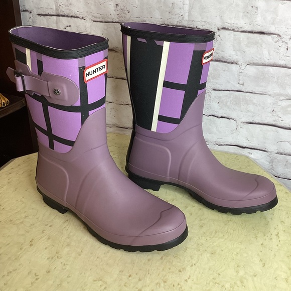 Hunter Short Tartan Purple Plaid Rain Boots - Picture 3 of 9